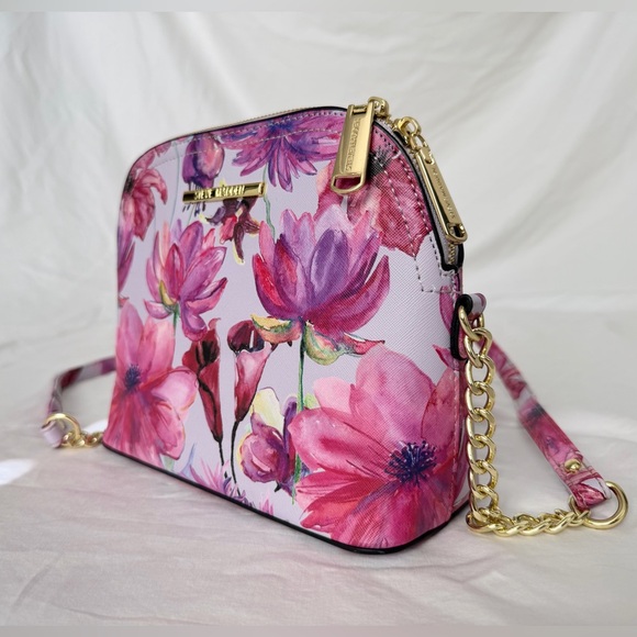 Steve Madden Purple Floral Tropical Print Dome Crossbody Purse - Picture 4 of 16